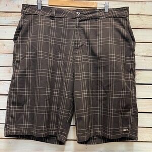 O'Neill Conquest Walking Shorts Men's Size 38 Plaid Dark Brown w/Tan stripes